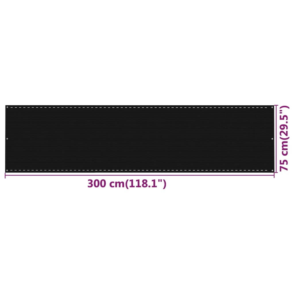 vidaXL Διαχωριστικό Βεράντας Μαύρο 75x300 εκ. από HDPE