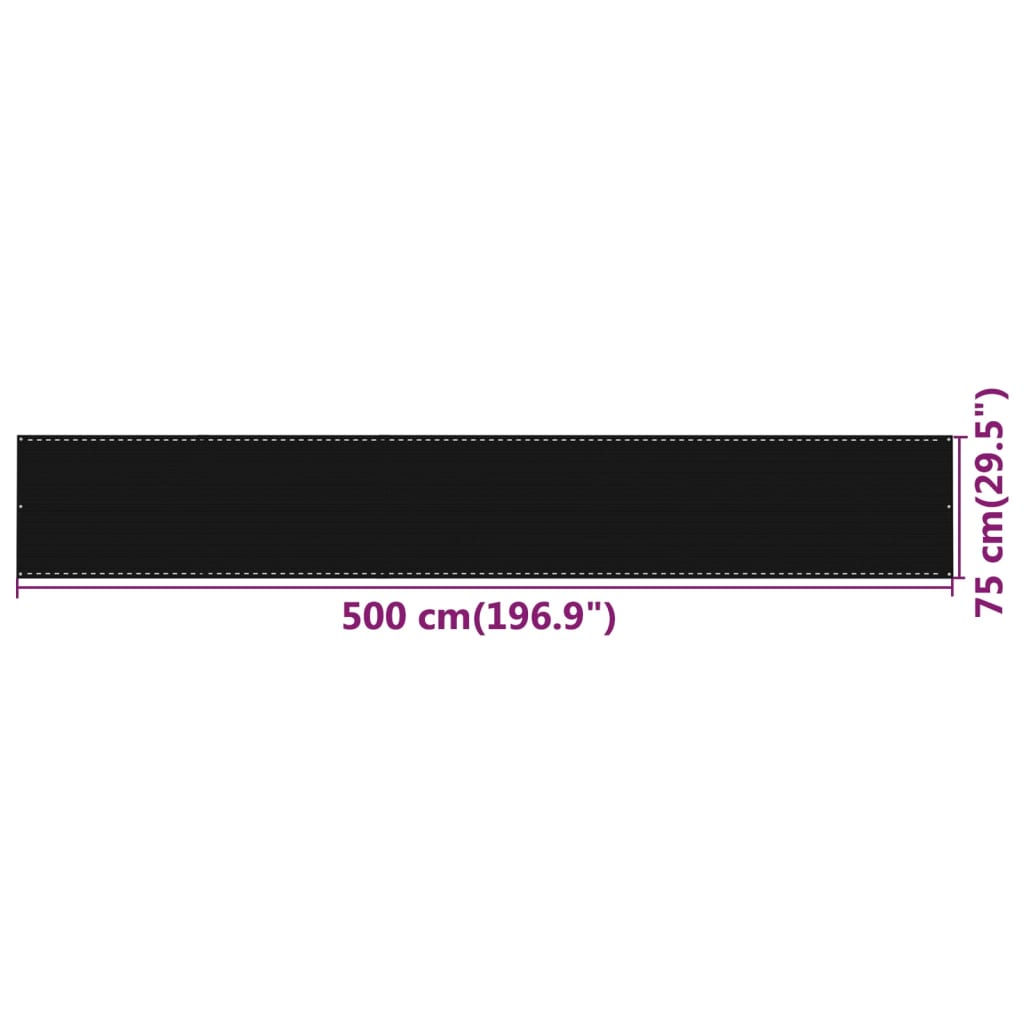 vidaXL Διαχωριστικό Βεράντας Μαύρο 75x500 εκ. από HDPE