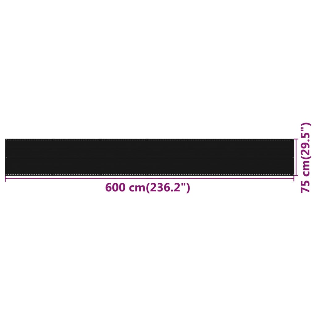 vidaXL Διαχωριστικό Βεράντας Μαύρο 75x600 εκ. από HDPE