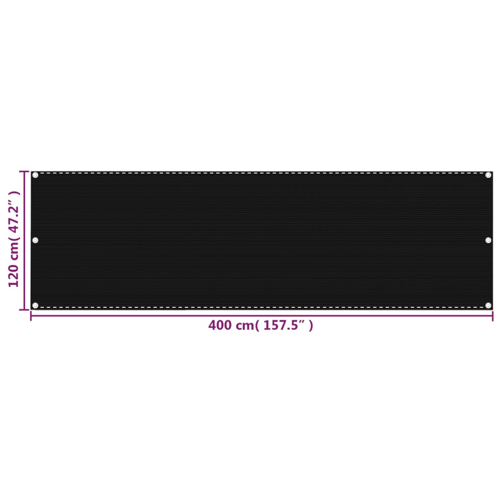 vidaXL Διαχωριστικό Βεράντας Μαύρο 120 x 400 εκ. από HDPE