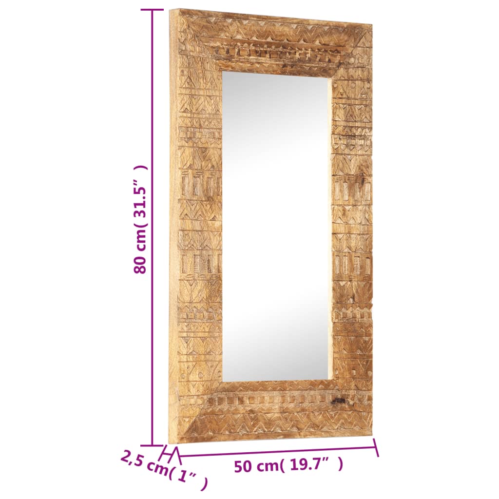 vidaXL Καθρέφτης Σκαλιστός στο Χέρι 80x50x2,5εκ. από Μασίφ Ξύλο Μάνγκο