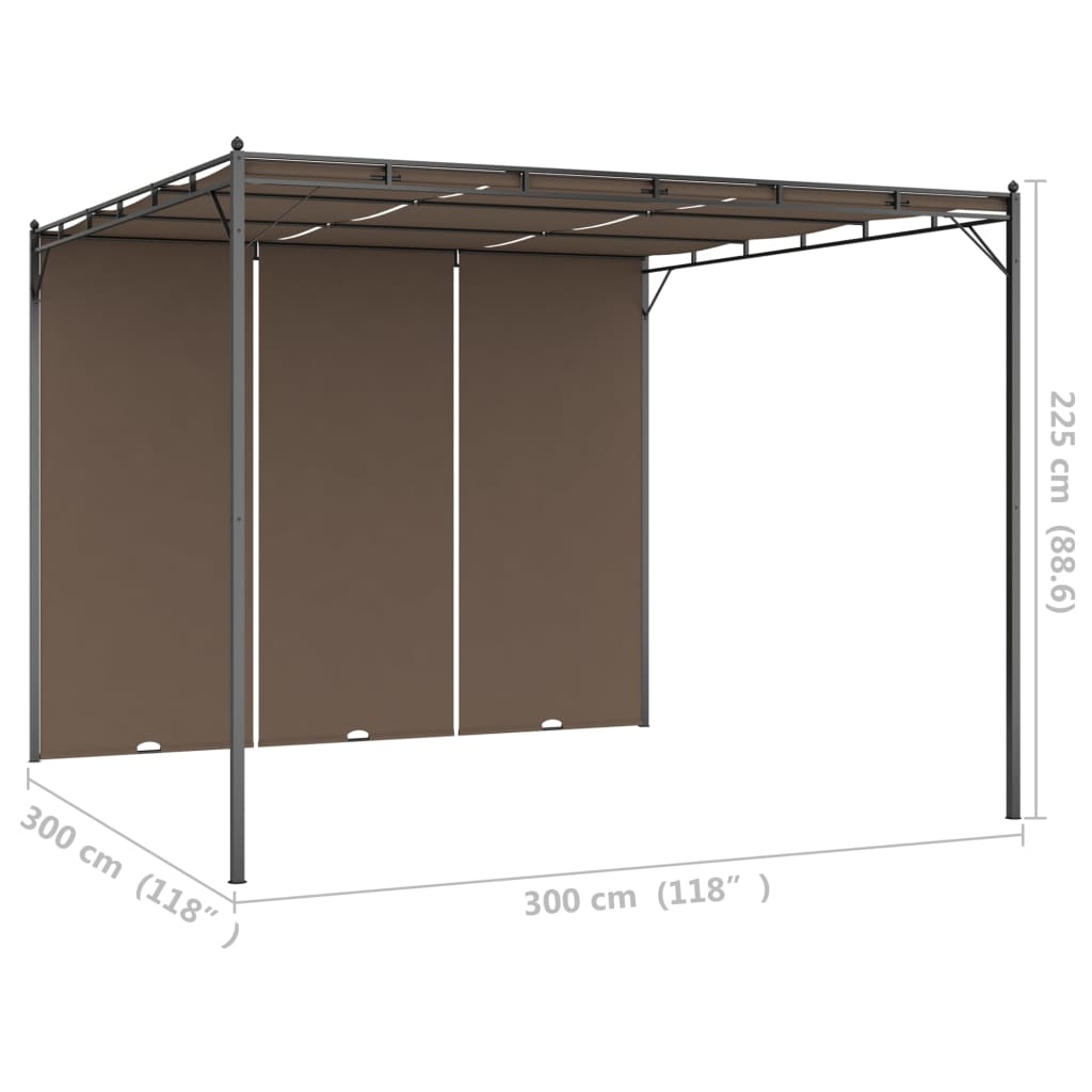 vidaXL Κιόσκι Κήπου Taupe 3 x 3 x 2,25 μ. με Πλαϊνή Κουρτίνα