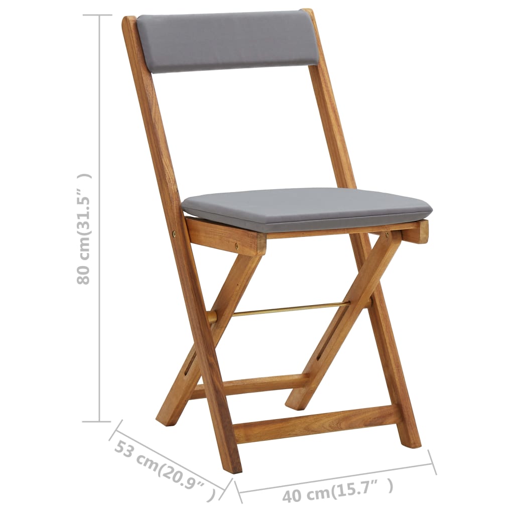 vidaXL Σετ Επίπλων Bistro Πτυσσόμενο 3 τεμ. Ξύλο Ακακίας με Μαξιλάρια