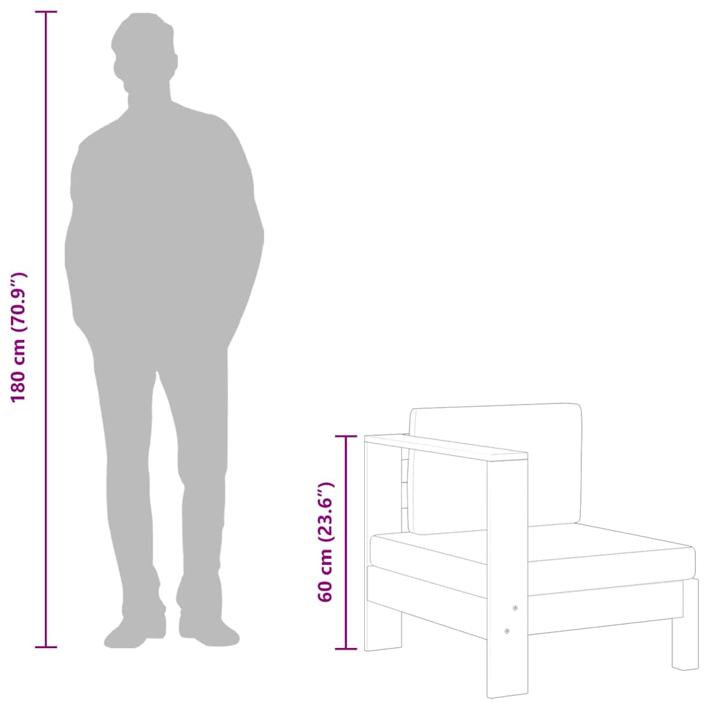 vidaXL Καναπές Μεσαίος με 1 Μπράτσο Σκούρο Γκρι από Μασίφ Ξύλο Ακακίας