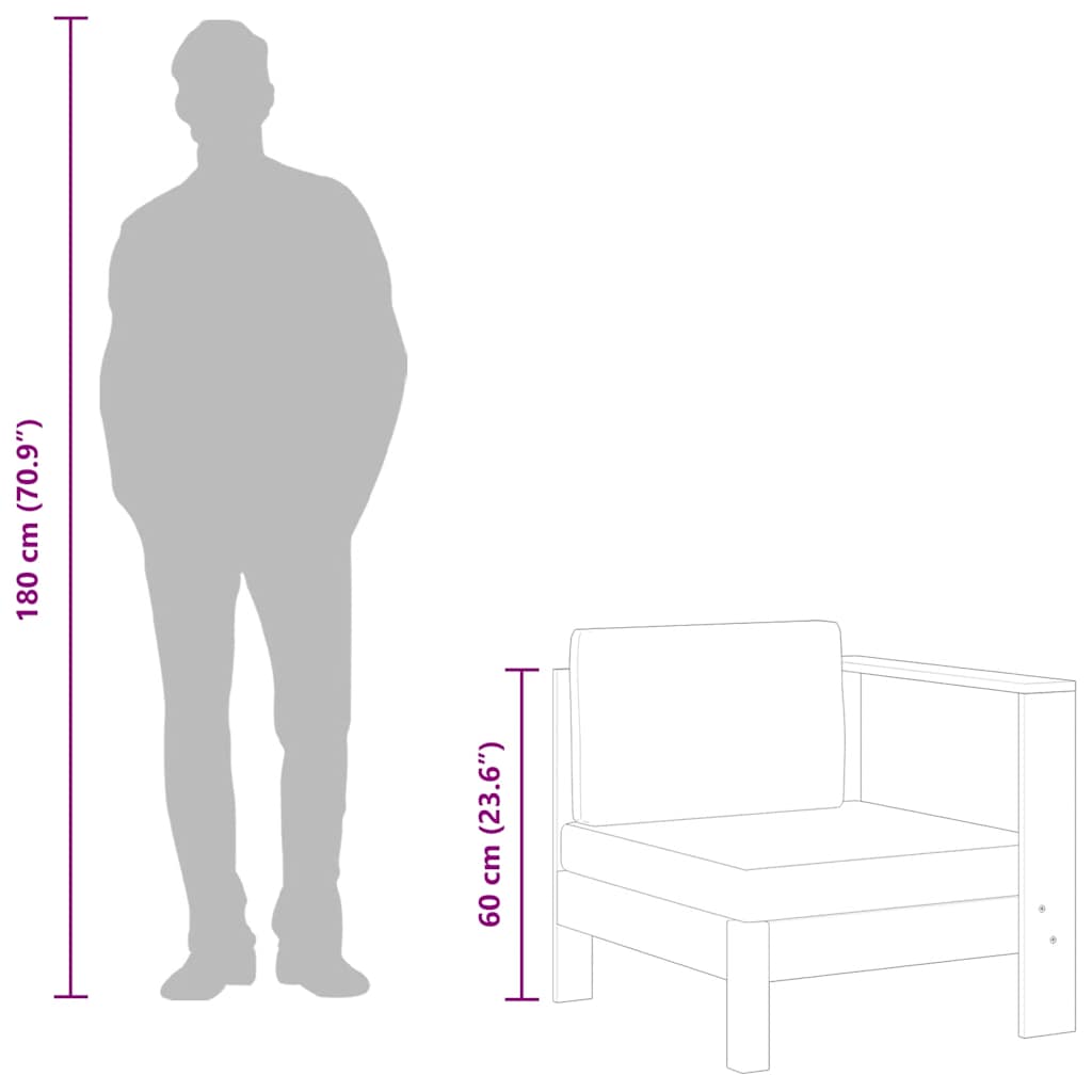 vidaXL Καναπές Μεσαίος με 1 Μπράτσο Σκούρο Γκρι από Μασίφ Ξύλο Ακακίας