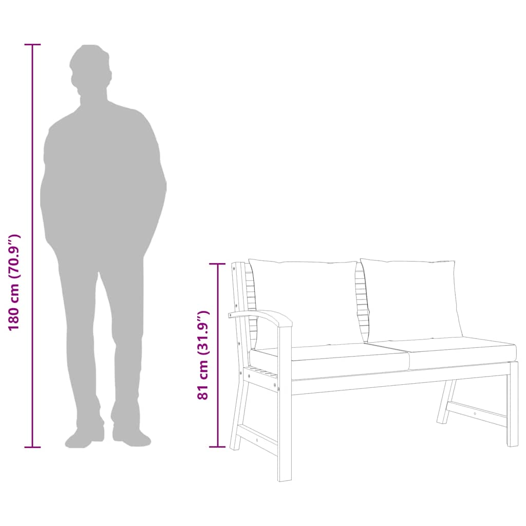 vidaXL Παγκάκι Κήπου 114,5 εκ. από Μασίφ Ξύλο Ακακίας με Κρεμ Μαξιλάρι