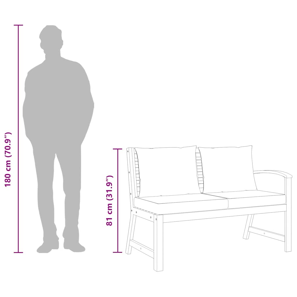 vidaXL Παγκάκι Κήπου 114,5 εκ. από Μασίφ Ξύλο Ακακίας με Κρεμ Μαξιλάρι