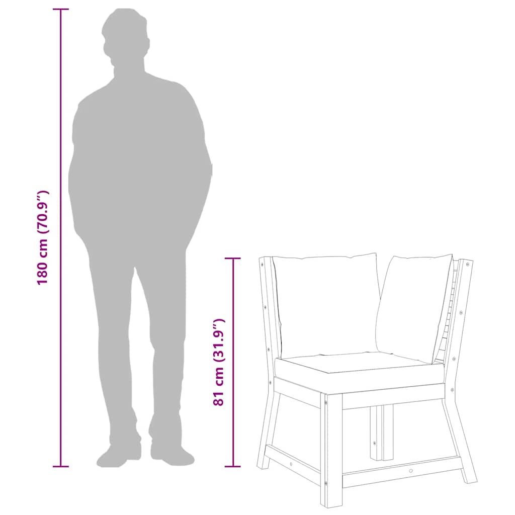 vidaXL Καναπές Γωνιακός Τμηματικός Μασίφ Ξύλο Ακακίας με Κρεμ Μαξιλάρι