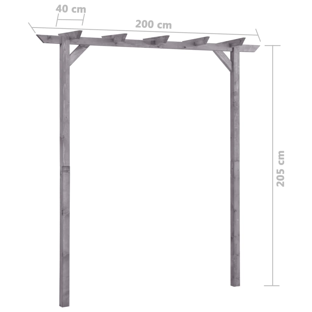vidaXL Πέργκολα Κήπου Γκρι 200 x 40 x 205 εκ. Εμποτισμένο Ξύλο Πεύκου