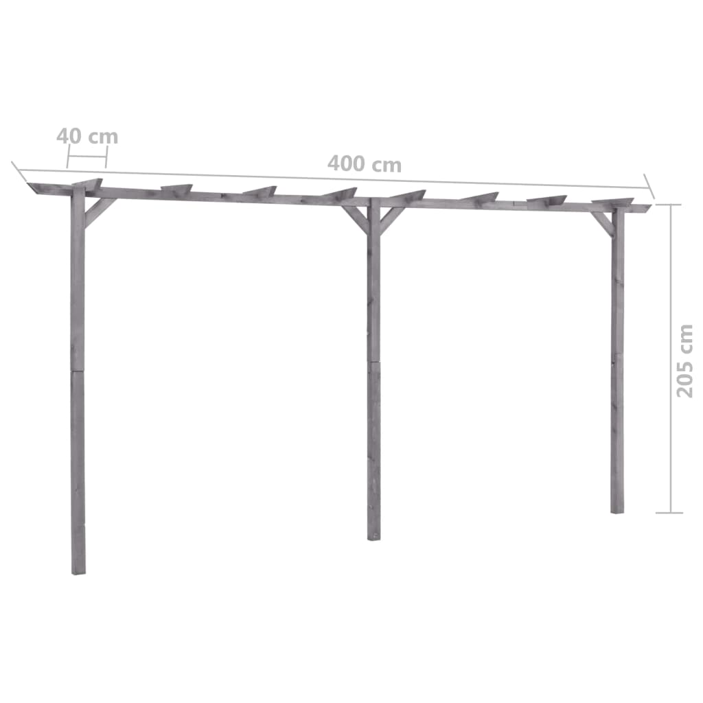 vidaXL Πέργκολα Κήπου Γκρι 400 x 40 x 205 εκ. Εμποτισμένο Ξύλο Πεύκου