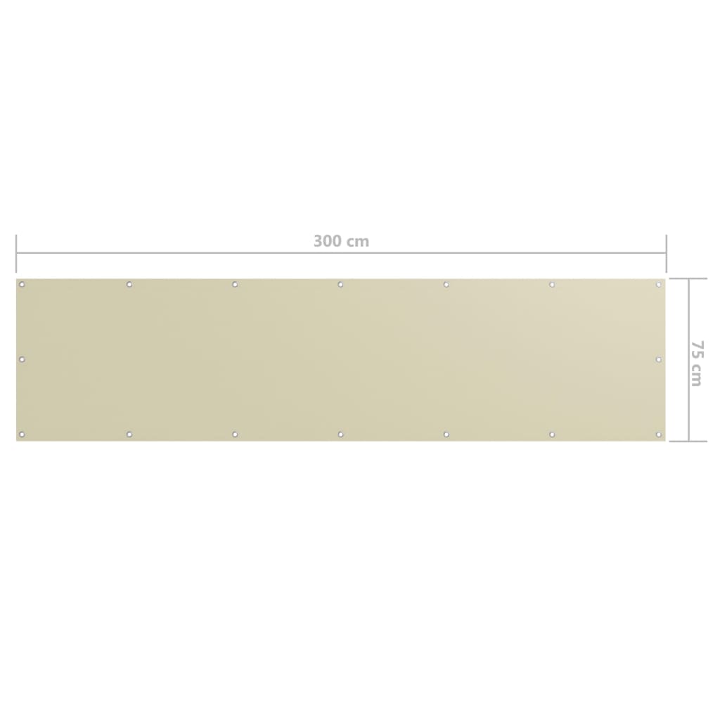 vidaXL Διαχωριστικό Βεράντας Κρεμ 75 x 300 εκ. Ύφασμα Oxford