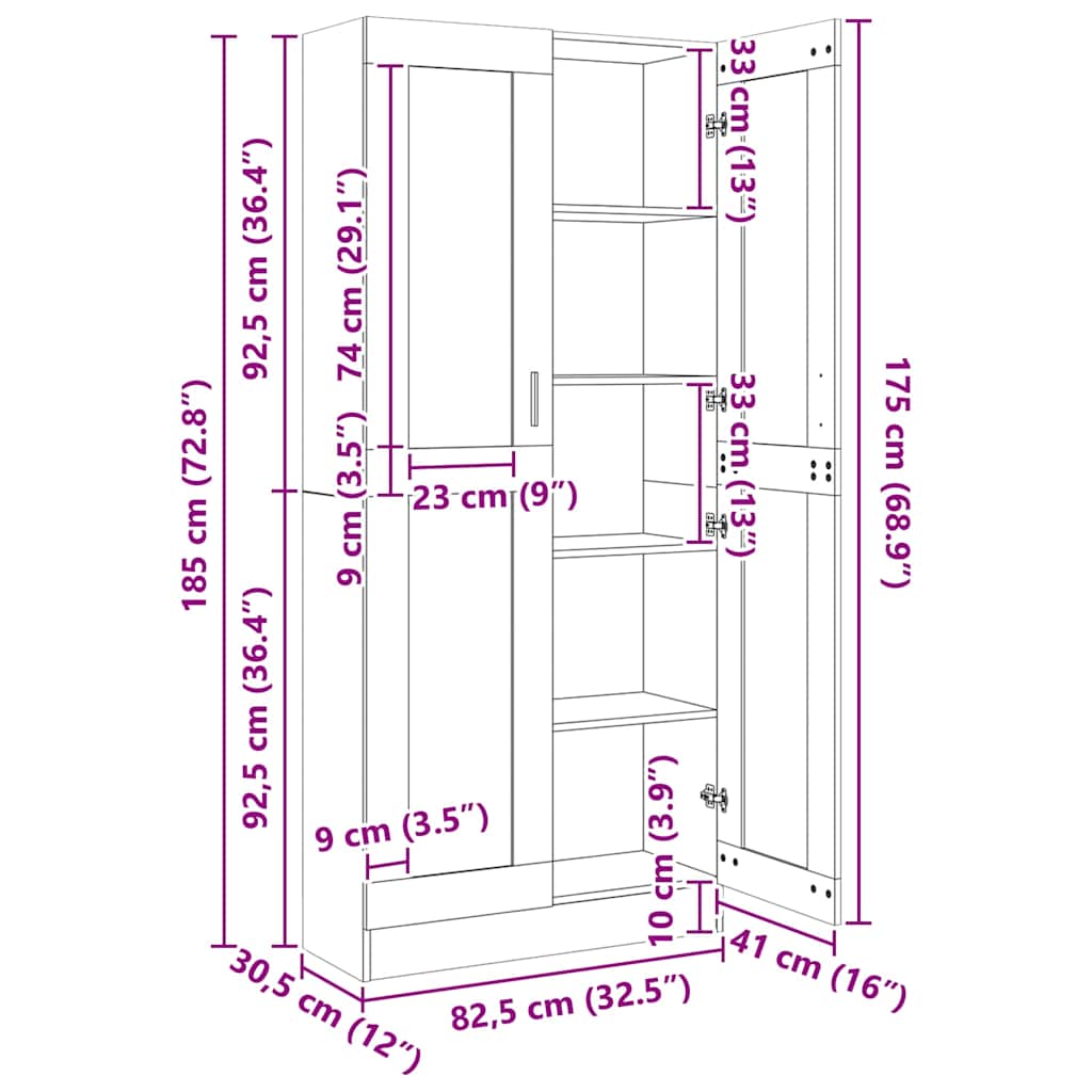 vidaXL Βιτρίνα Χρώμα Sonoma Δρυς 82,5 x 30,5 x 185 εκ. Επεξ. Ξύλο