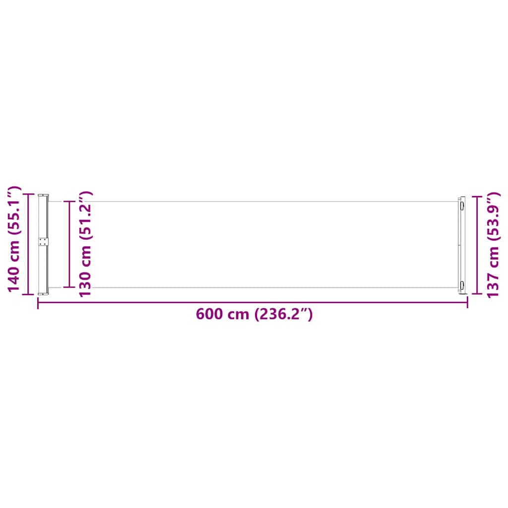vidaXL Σκίαστρο Πλαϊνό Συρόμενο Βεράντας Κόκκινο 140 x 600 εκ.
