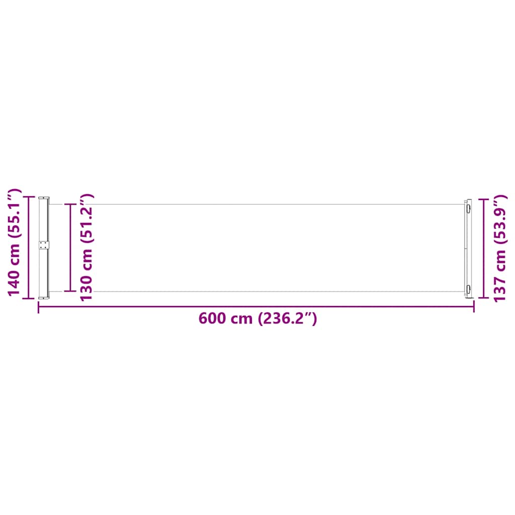 vidaXL Σκίαστρο Πλαϊνό Συρόμενο Βεράντας Γκρι 140 x 600 εκ.
