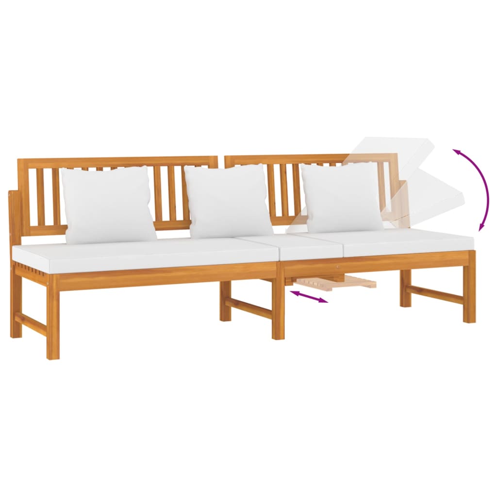vidaXL Καναπές Κρεβάτι 200x60x75 εκ. Μασίφ Ακακία με Κρεμ Μαξιλάρι
