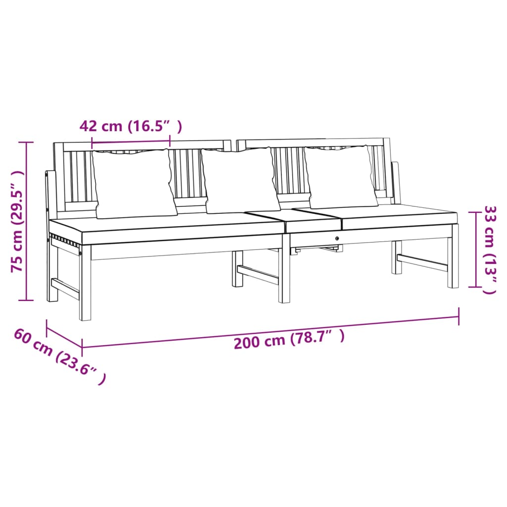 vidaXL Καναπές Κρεβάτι 200x60x75 εκ. Μασίφ Ακακία με Γκρι Μαξιλάρι