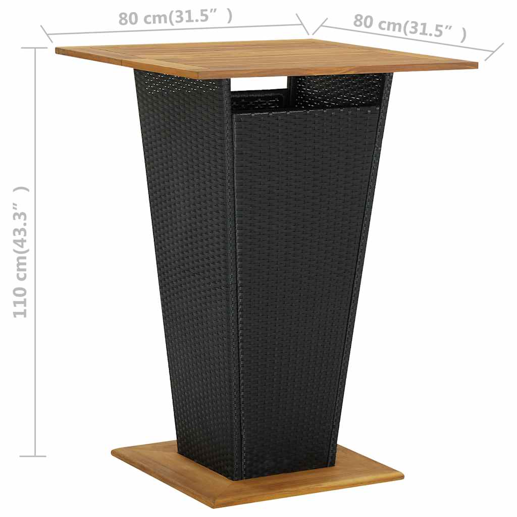 vidaXL Τραπέζι Μπαρ Μαύρο 80x80x110 εκ. Συνθετικό Ρατάν / Ξύλο Ακακίας