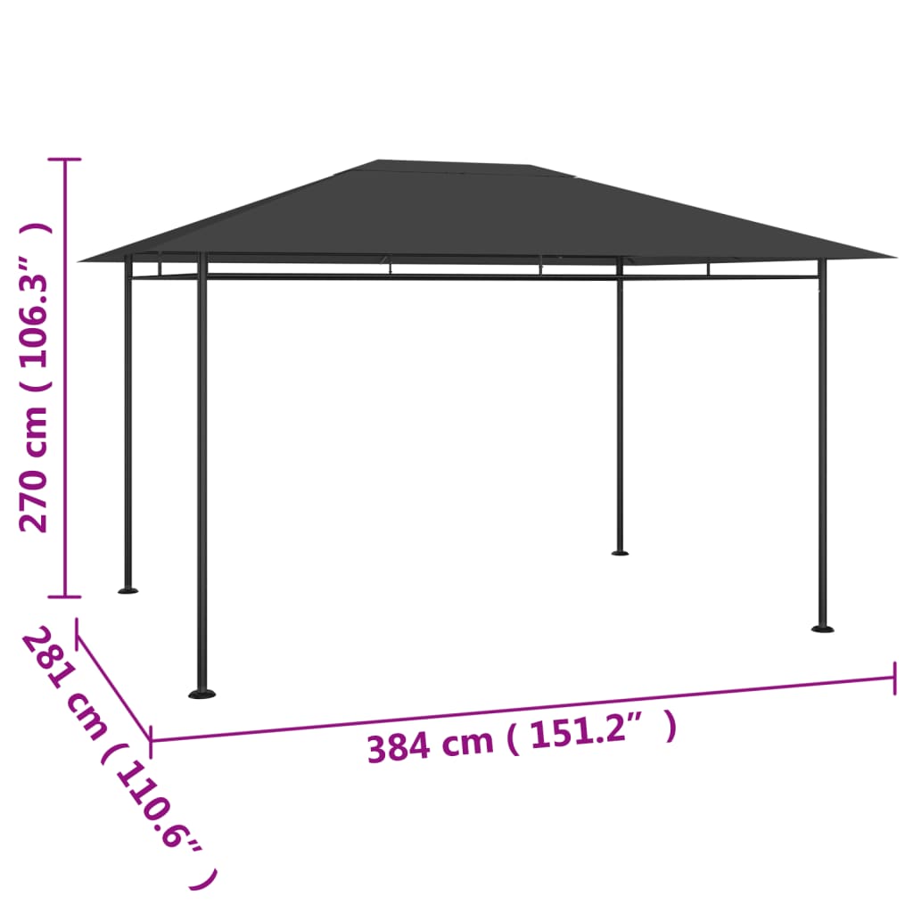 vidaXL Κιόσκι Ανθρακί 384x281x270 εκ. 180 γρ./μ²
