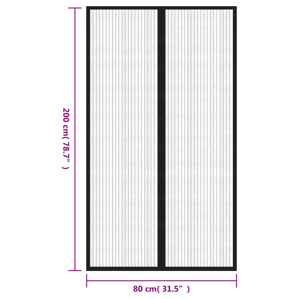 vidaXL Σίτα Πόρτας 2 Τεμαχίων Μαύρη 200 x 80 εκ. με Μαγνήτες
