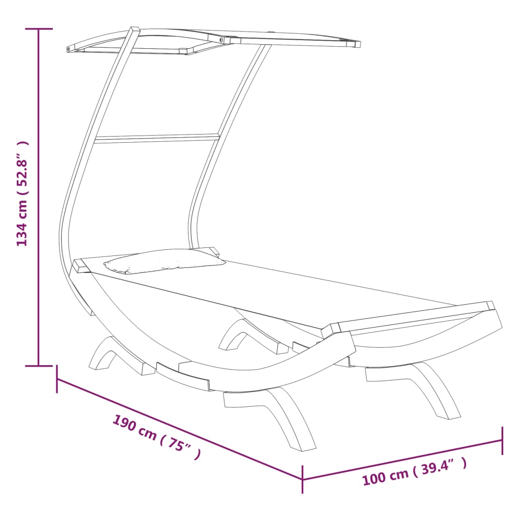 vidaXL Ξαπλώστρα ΕξΧώρου Κρεμ 100x190x134εκ Μασίφ Λυγισμένο Ξύλο Τέντα
