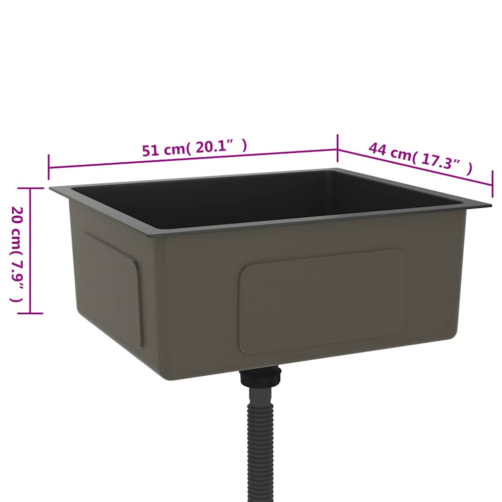 vidaXL Νεροχύτης Κουζίνας Χειροποίητος Μαύρος από Ανοξείδωτο Ατσάλι