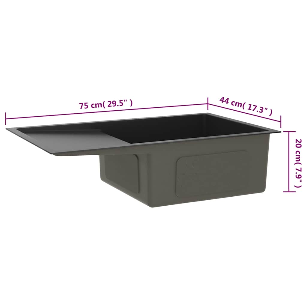 vidaXL Νεροχύτης Κουζίνας Χειροποίητος Μαύρος από Ανοξείδωτο Ατσάλι