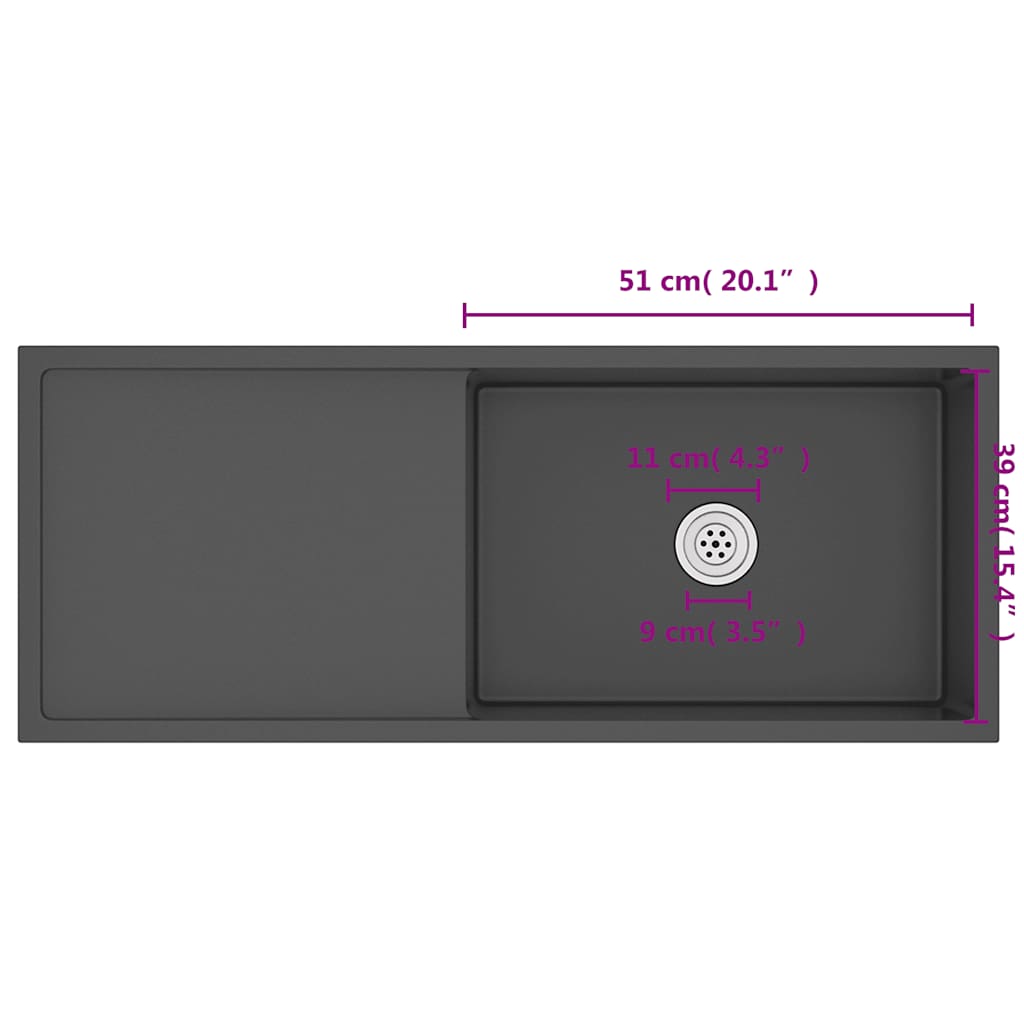 vidaXL Νεροχύτης Κουζίνας Χειροποίητος Μαύρος από Ανοξείδωτο Ατσάλι