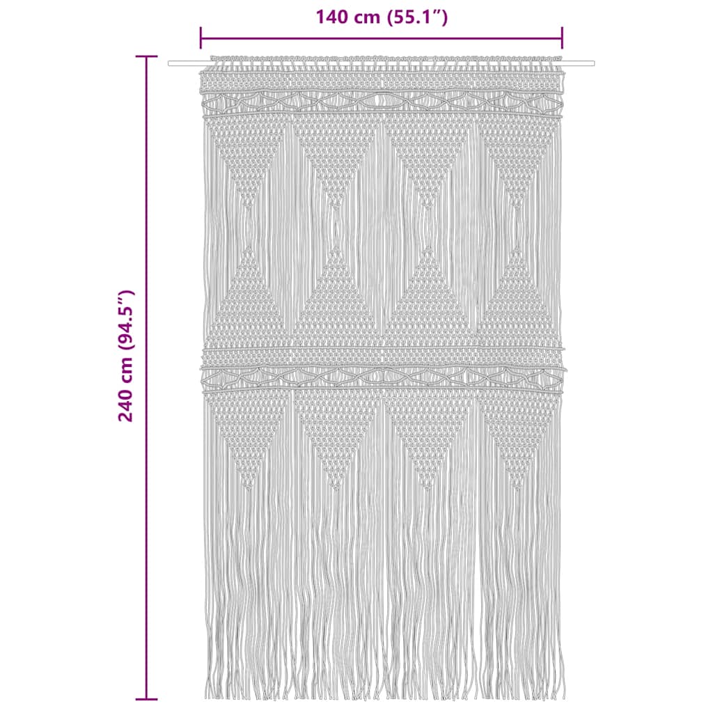 vidaXL Κουρτίνα Μακραμέ 140 x 240 εκ. Βαμβακερή
