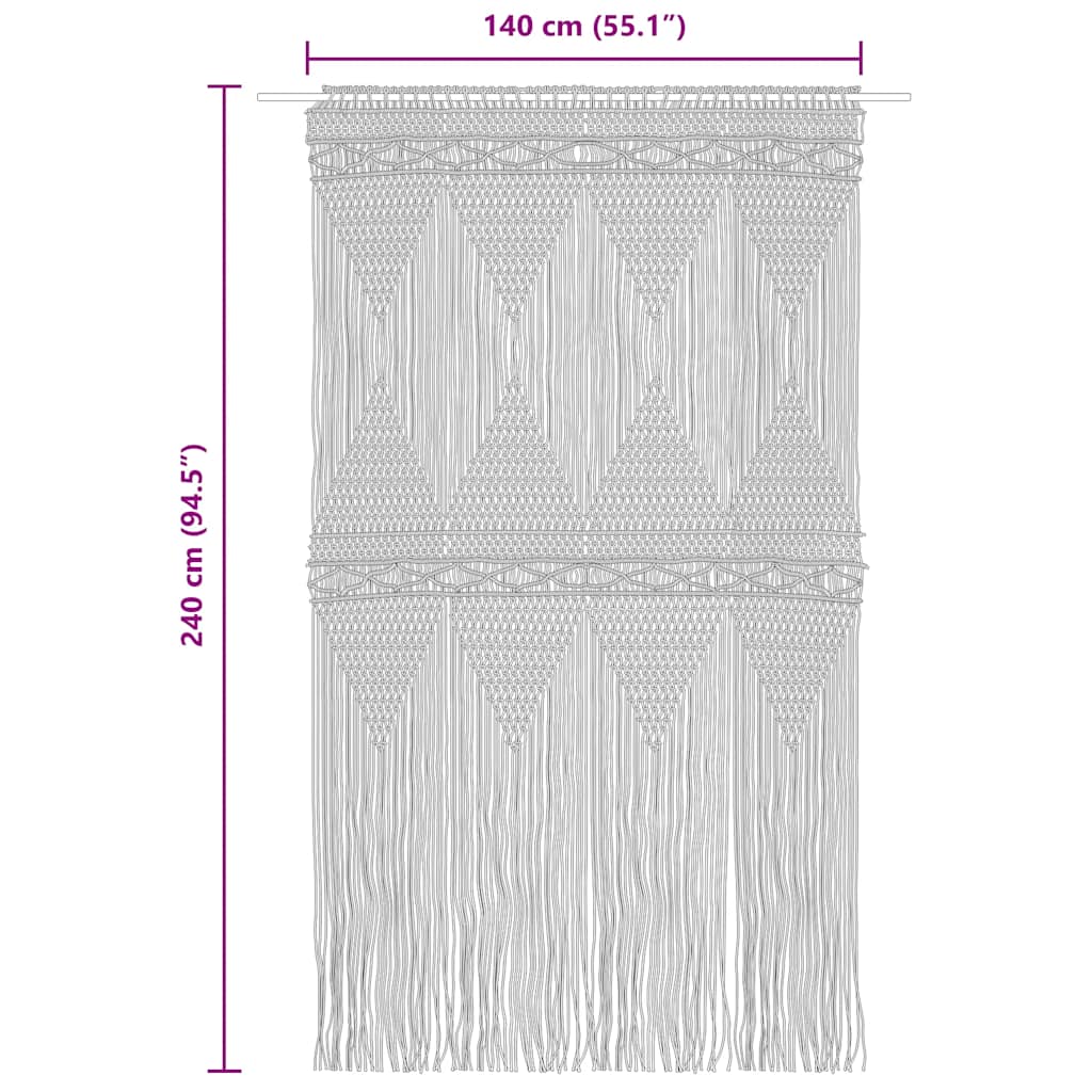 vidaXL Κουρτίνα Μακραμέ Ανθρακί 140 x 240 εκ. Βαμβακερή