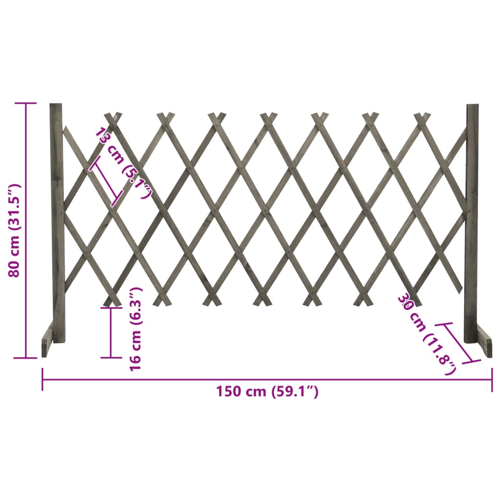 vidaXL Καφασωτό Φράχτης Κήπου Γκρι 150x80 εκ. Μασίφ Ξύλο Ελάτης