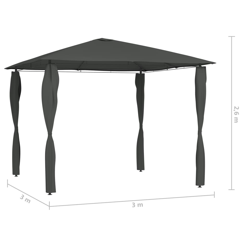 vidaXL Κιόσκι με Καλύμματα Στύλων Ανθρακί 3 x 3 x 2,6 μ. 160 γρ./μ²