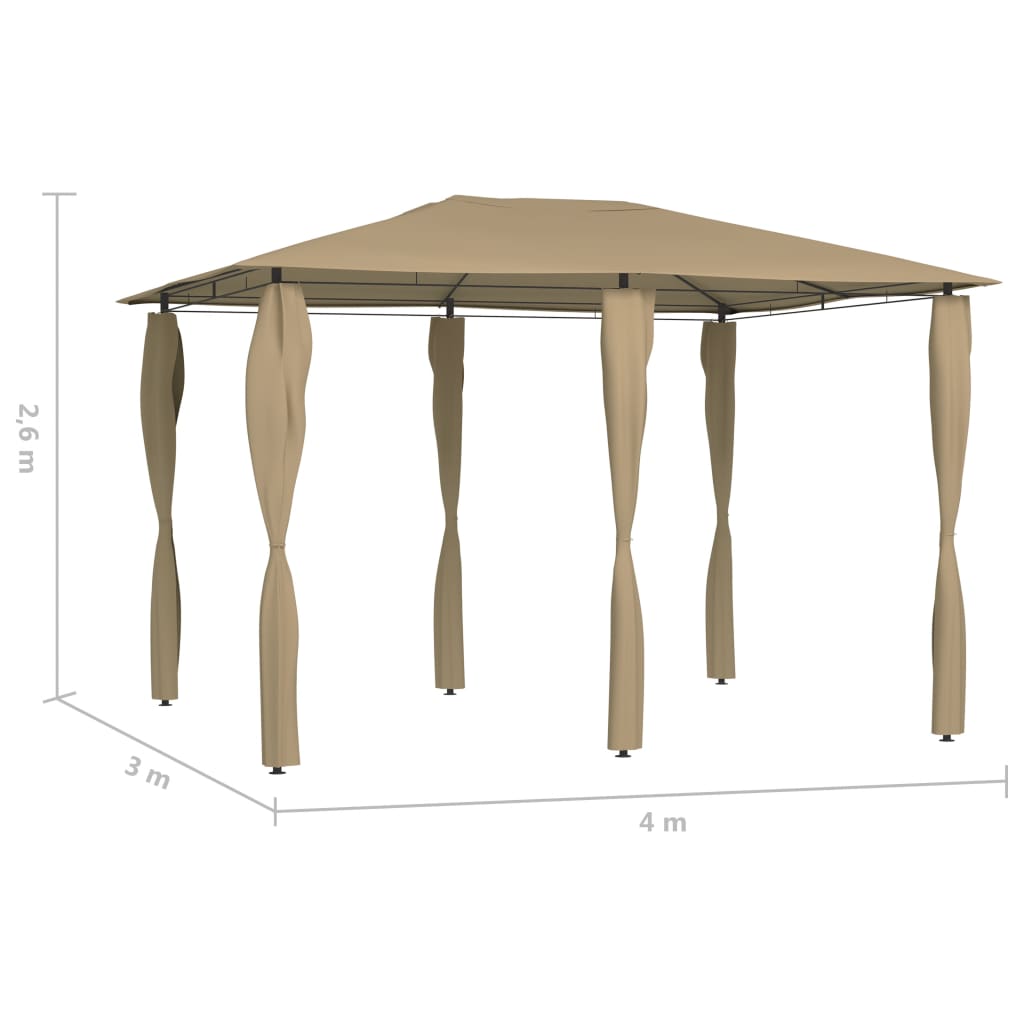 vidaXL Κιόσκι με Καλύμματα Στύλων Taupe 3 x 4 x 2,6 μ. 160 γρ./μ²