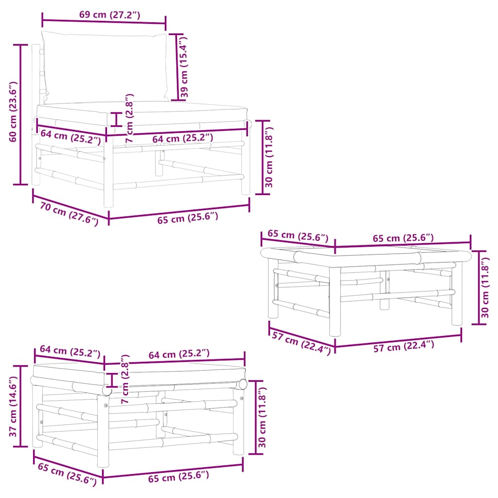 vidaXL Σαλόνι Κήπου 3 Τεμαχίων από Μπαμπού με Σκούρα Γκρι Μαξιλάρια