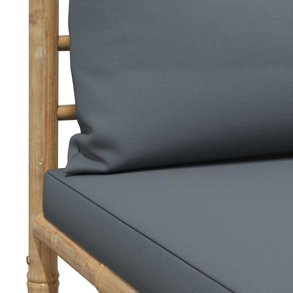 vidaXL Καναπές Κήπου Μεσαίος από Μπαμπού με Σκούρα Γκρι Μαξιλάρια
