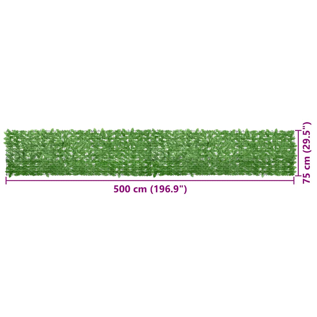 vidaXL Διαχωριστικό Βεράντας με Πράσινα Φύλλα 500 x 75 εκ.