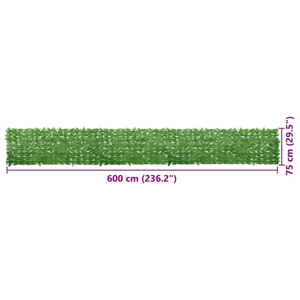 vidaXL Διαχωριστικό Βεράντας με Φύλλα Πράσινο 600 x 75 εκ.