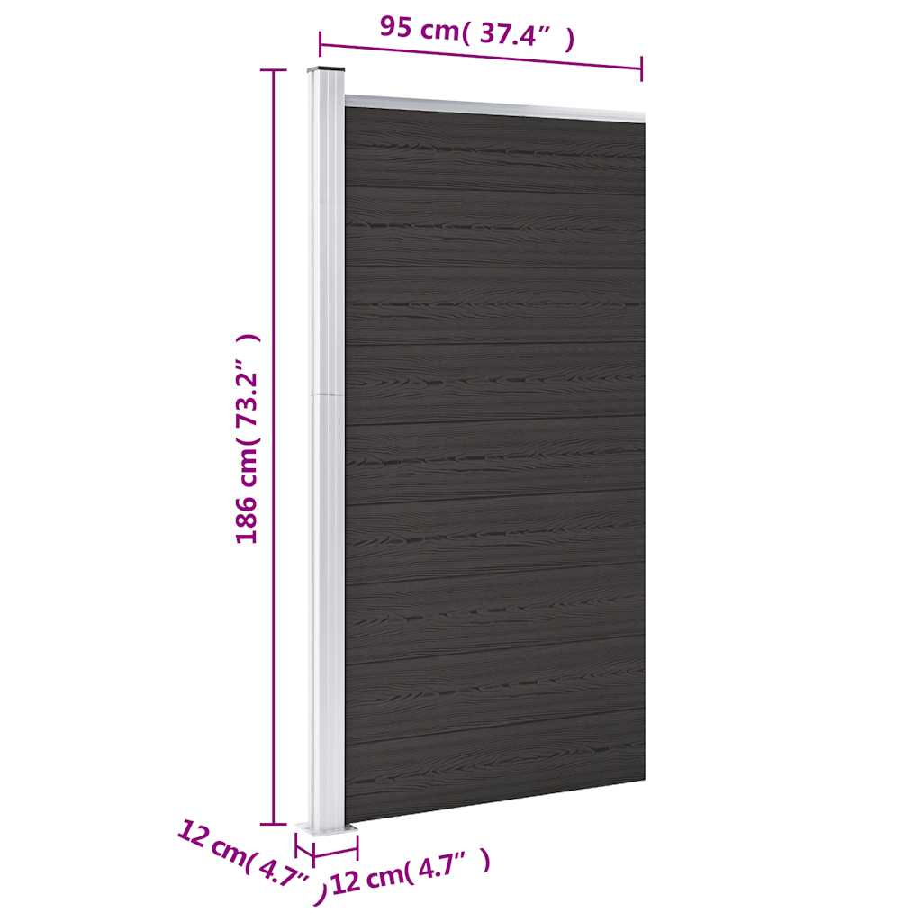 vidaXL Πάνελ Περίφραξης Μαύρο 95 x 186 εκ. από WPC