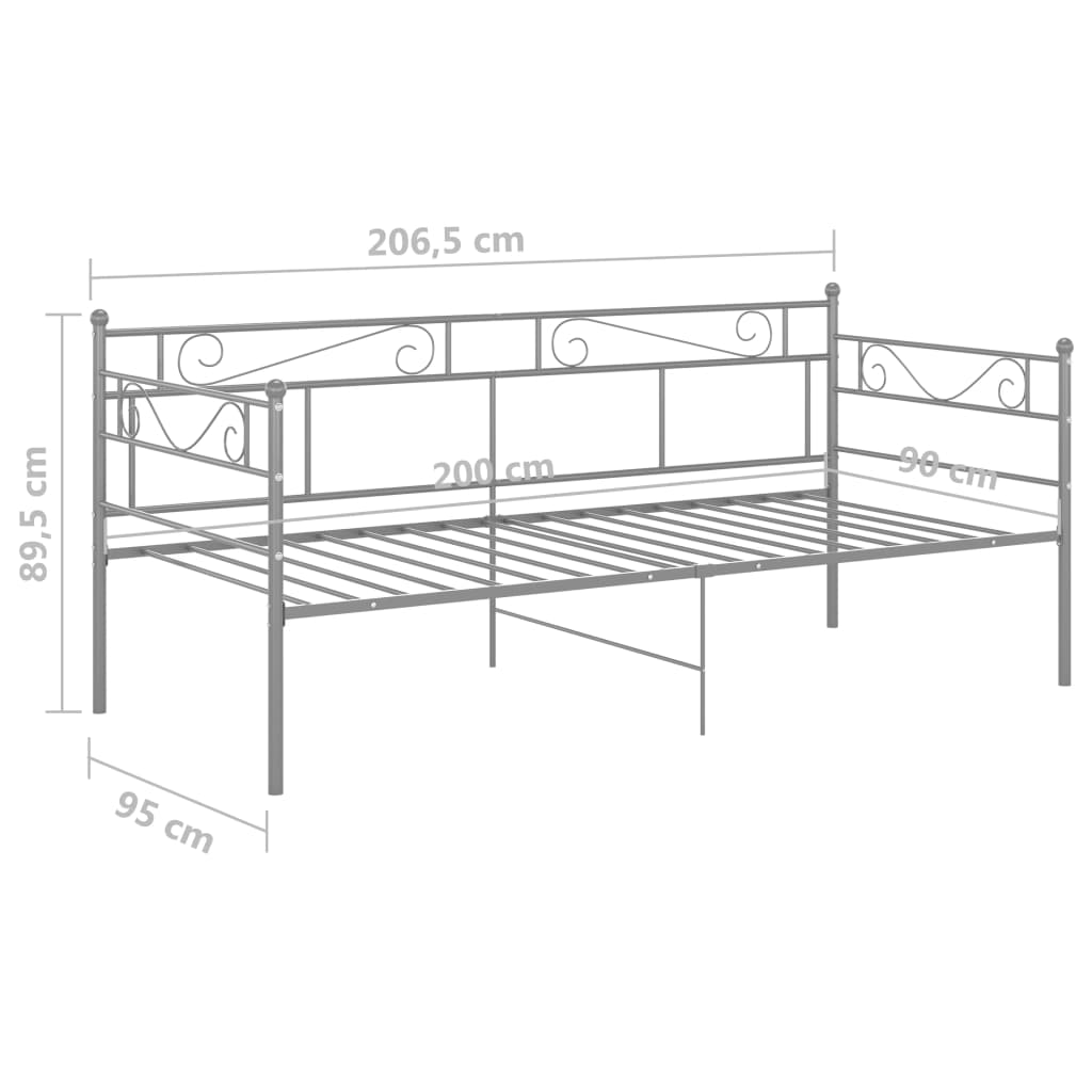 vidaXL Πλαίσιο για Καναπέ - Κρεβάτι Γκρι 90 x 200 εκ. Μεταλλικό