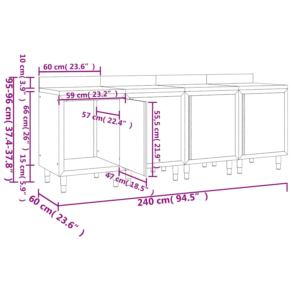 vidaXL Ερμάριο Πάγκος Εργασίας 240 x 60 x 96 εκ. από Ανοξείδωτο Ατσάλι