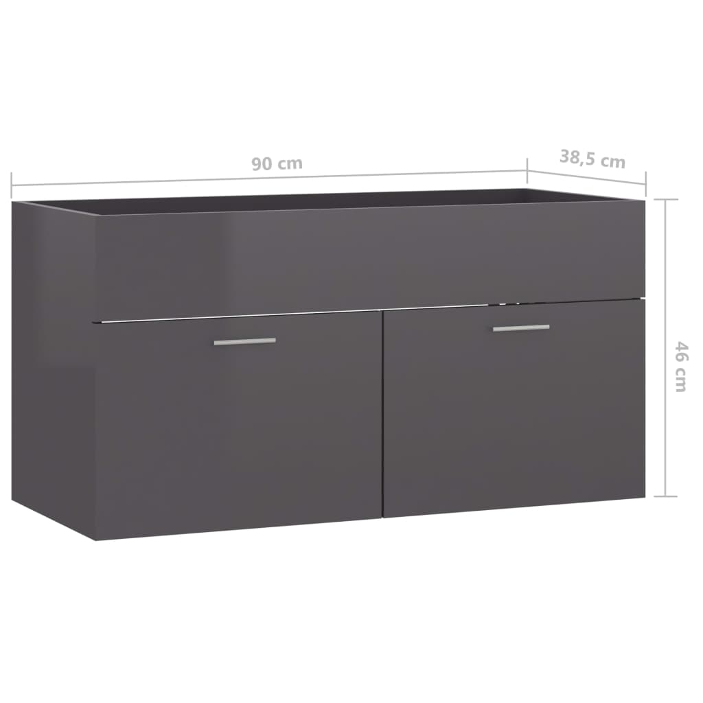 vidaXL Ντουλάπι Νιπτήρα Γυαλιστερό Γκρι 90x38,5x46 εκ. από Επεξ. Ξύλο