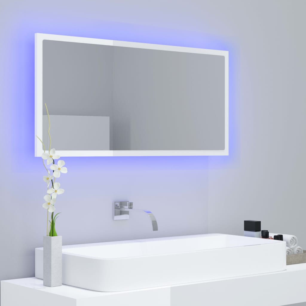 vidaXL Καθρέφτης Μπάνιου με LED Γυαλ. Λευκό 90x8,5x37εκ. Ακρυλικός