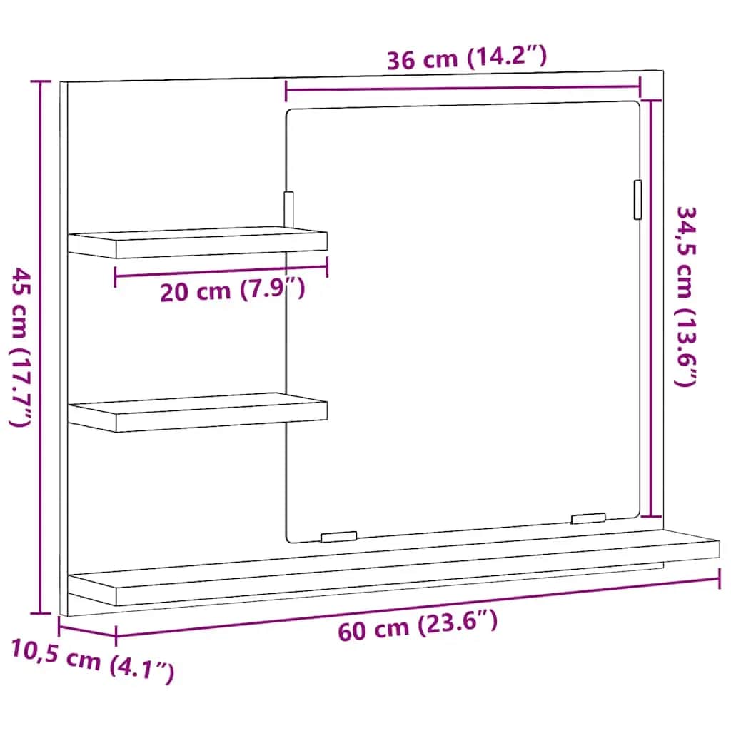 vidaXL Καθρέφτης Μπάνιου Sonoma Δρυς 60 x 10,5 x 45 εκ. Επεξ. Ξύλο