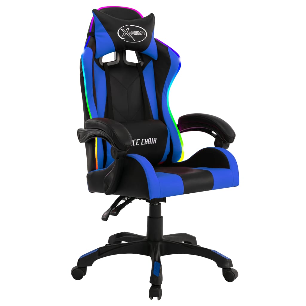 vidaXL Καρέκλα Racing με Φωτισμό RGB LED Μπλε/Μαύρο Συνθετικό Δέρμα