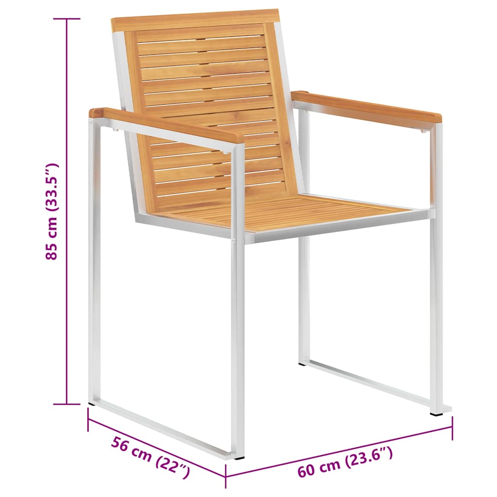 vidaXL Καρέκλες Κήπου 2 τεμ. από Μασίφ Ξύλο Teak/Ατσάλι με Μαξιλάρια