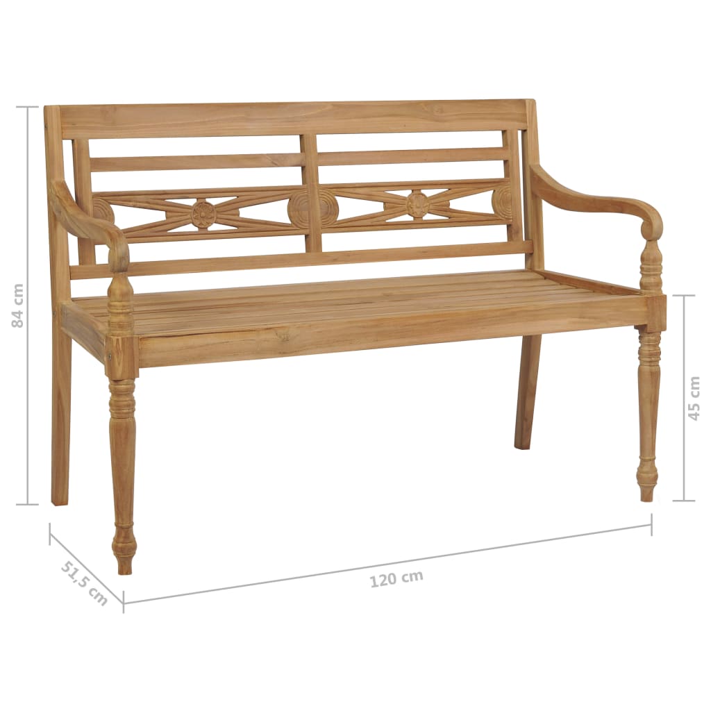vidaXL Παγκάκι Batavia 120 εκ. από Μασίφ Ξύλο Teak με Μπλε Μαξιλάρι
