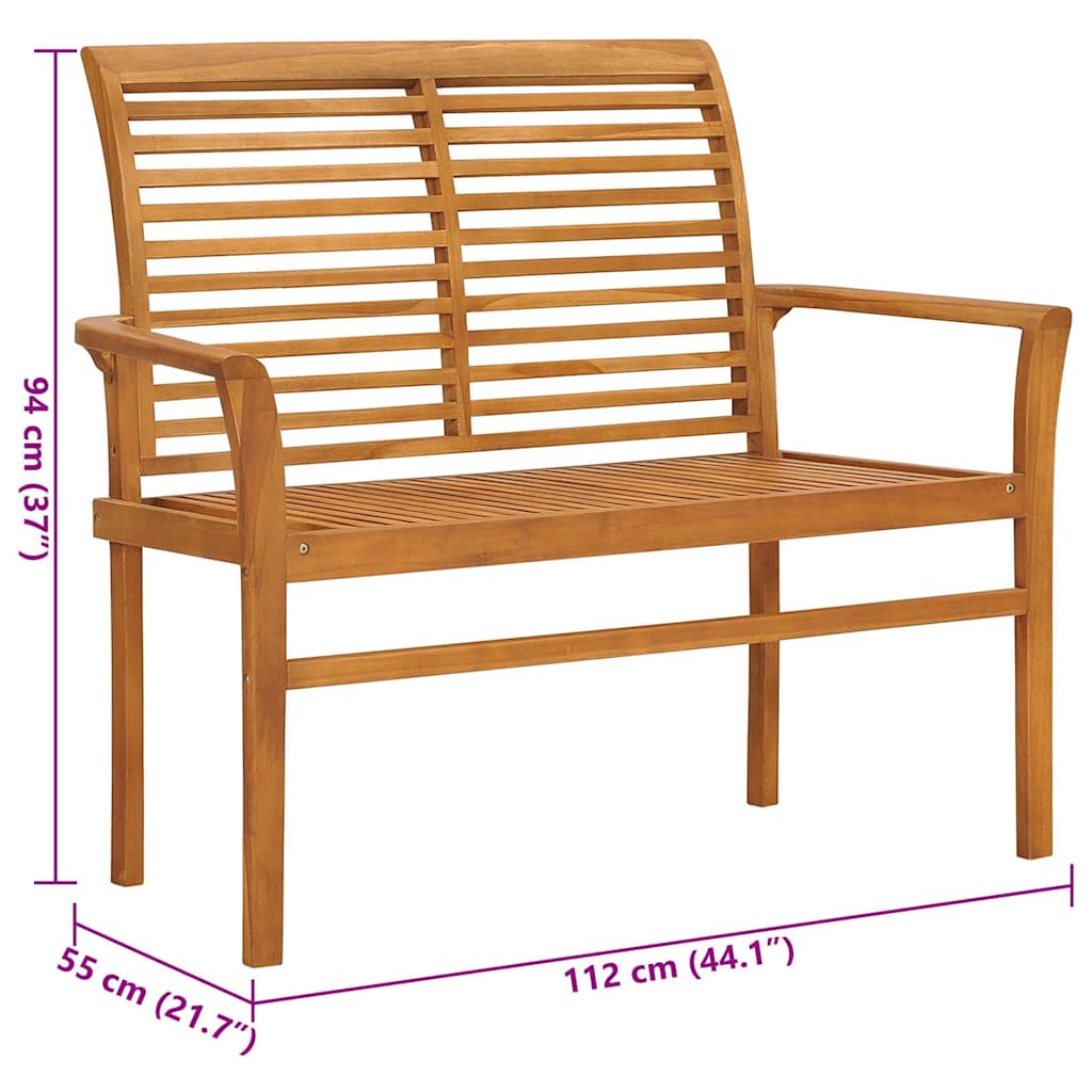 vidaXL Παγκάκι Κήπου 112 εκ. από Μασίφ Ξύλο Teak με Γκρι Μαξιλάρι
