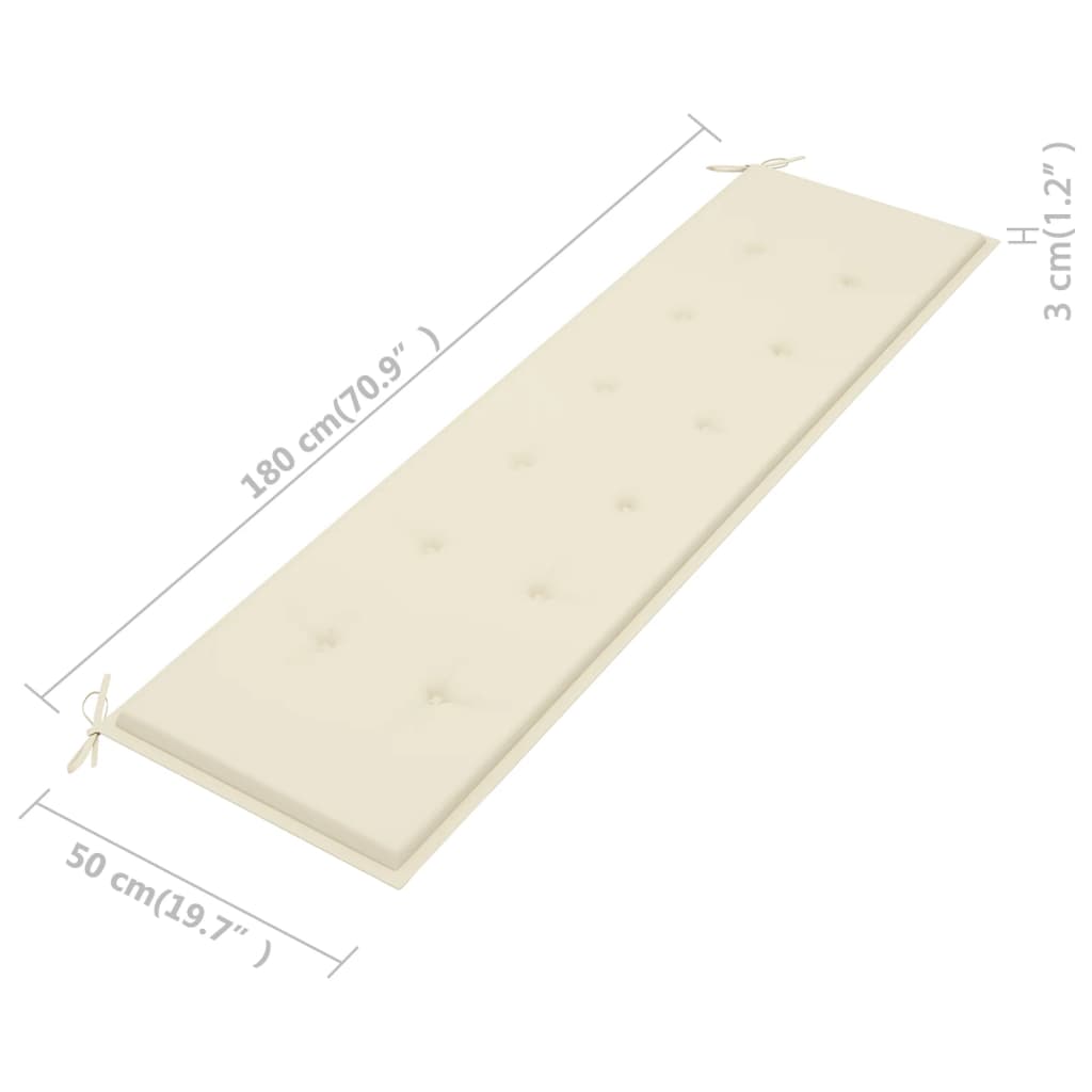 vidaXL Παγκάκι Κήπου 175 εκ. από Μασίφ Ξύλο Teak με Κρεμ Μαξιλάρι