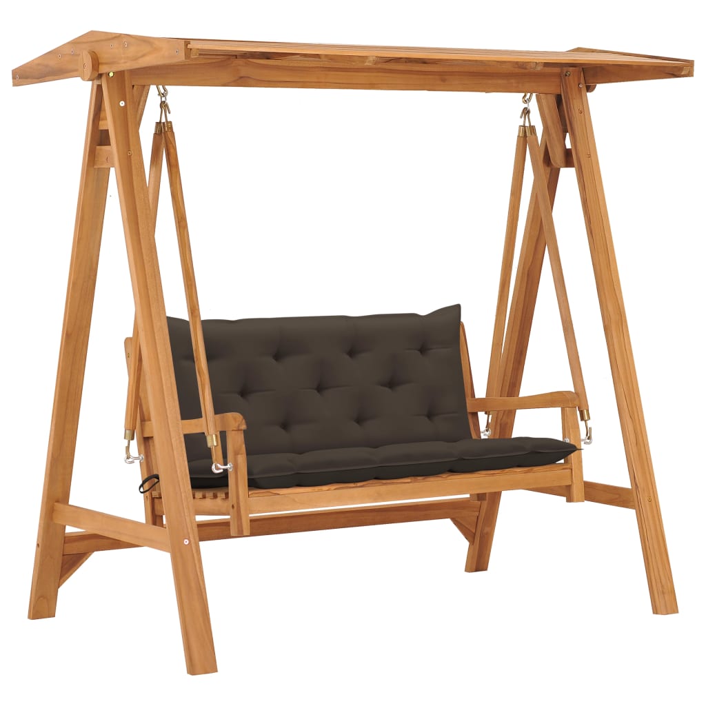 vidaXL Παγκάκι Κούνια 170 εκ. από Μασίφ Ξύλο Teak με Taupe Μαξιλάρι