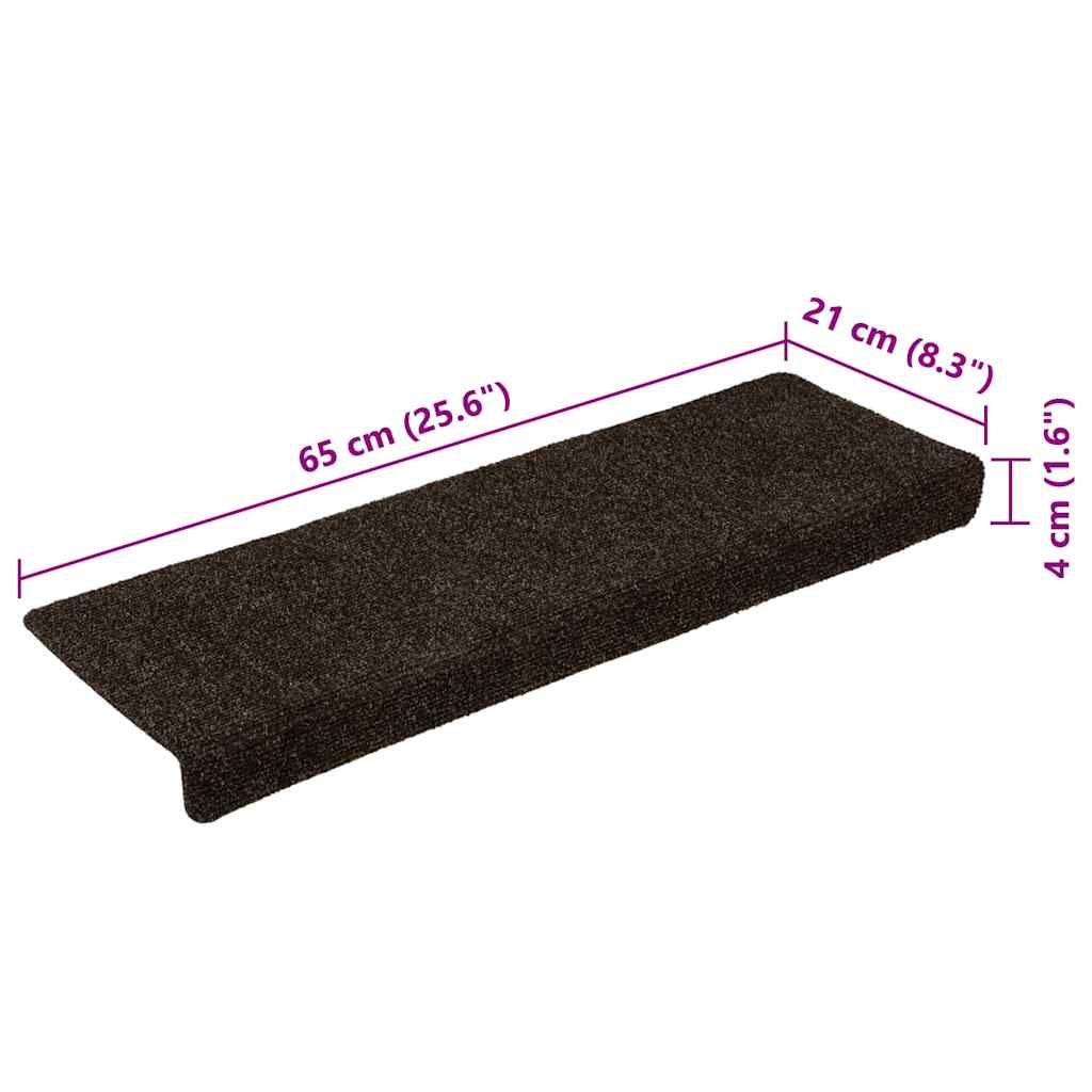 vidaXL Πατάκια Σκαλιών Αυτοκόλλητα 15 τεμ. 65x21x4 εκ. Σκούρο Καφέ Ορθογώνια Άκρη