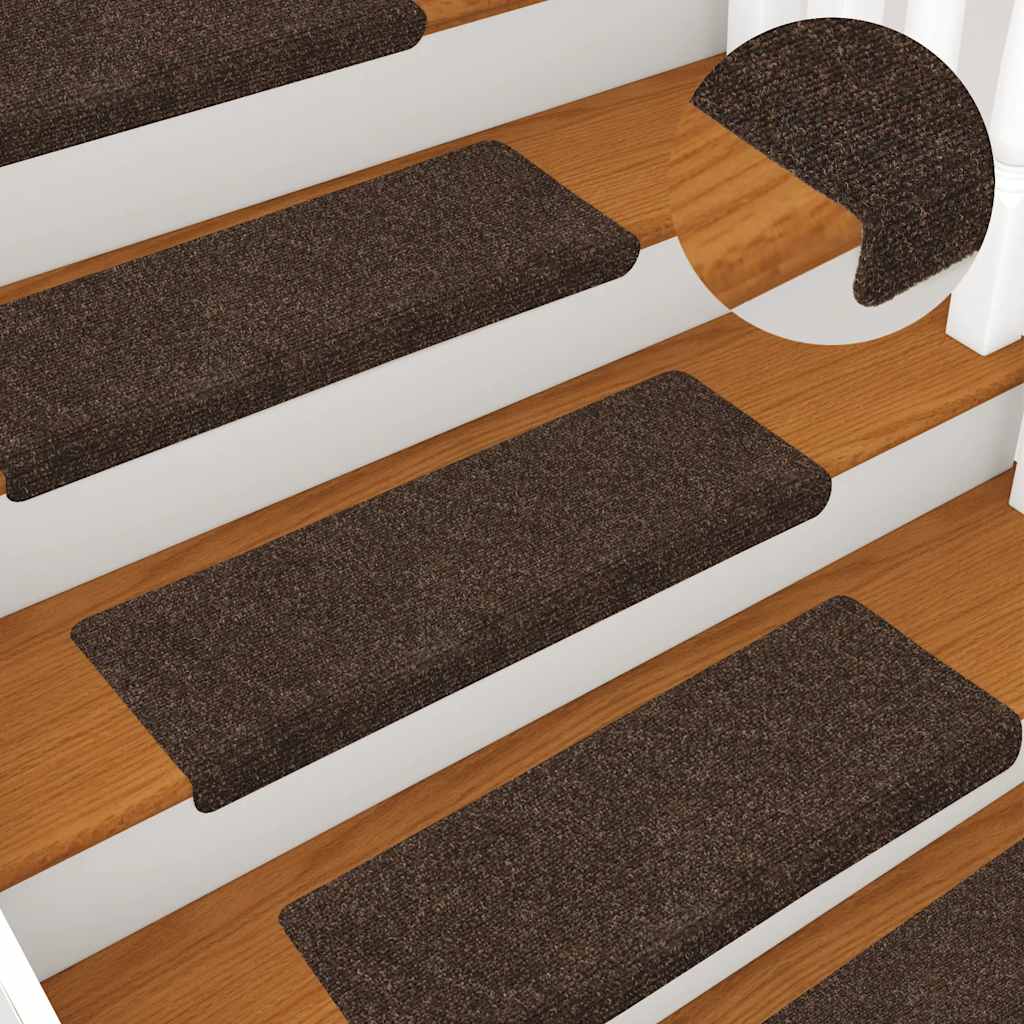 vidaXL Πατάκια Σκάλας 15 τεμ. καφέ 65x21x4 εκ. Βελονιασμένα